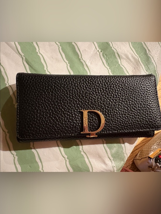 Dior Handbags - Classic Dior Black Textured Leather Wallet with Gold 'D' Hardware